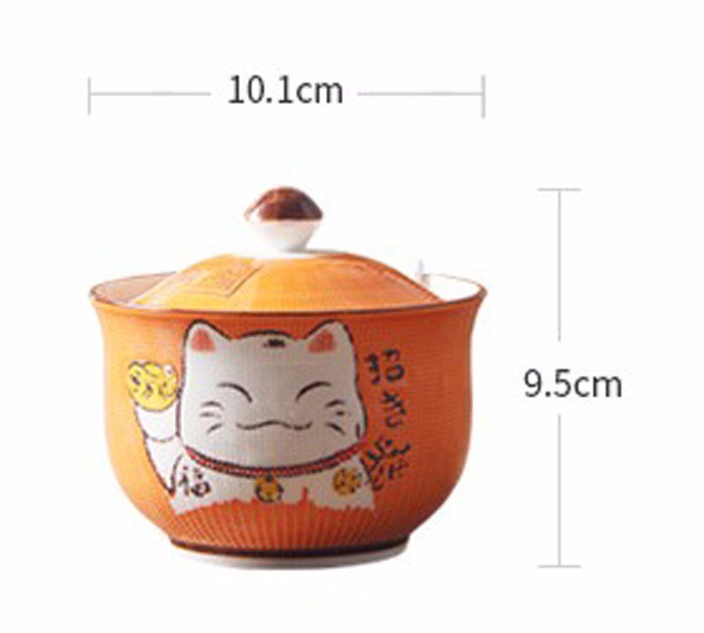 Ceramics Japanese Maneki Neko Lucky Cat Sugar Salt Pepper Storage Jar with Lid And Spoon