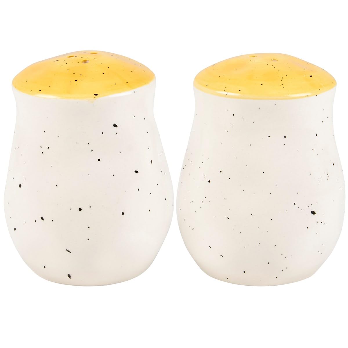 Primitives by Kathy Salt & Pepper Set - features bees buzzing over flowers with yellow accents. Shakers include unique openings to tell them apart, with plastic stoppers for easy refilling & cleaning