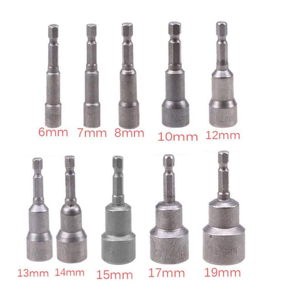 6-19mm Magnetic Nut Setter Driver Drill Bit Set 1/4 inch Hex Shank Quick Change Metric Nut Driver Set - 10pcs