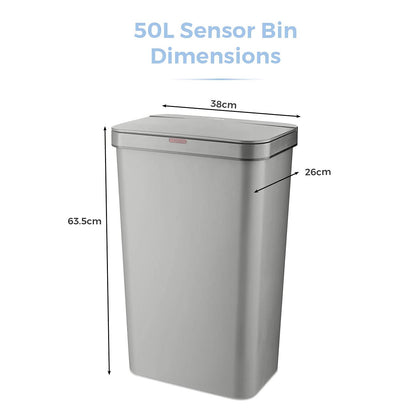 Tower T838005G Sensor Bin with Retainer Ring, Battery-Operated, 50L, Grey