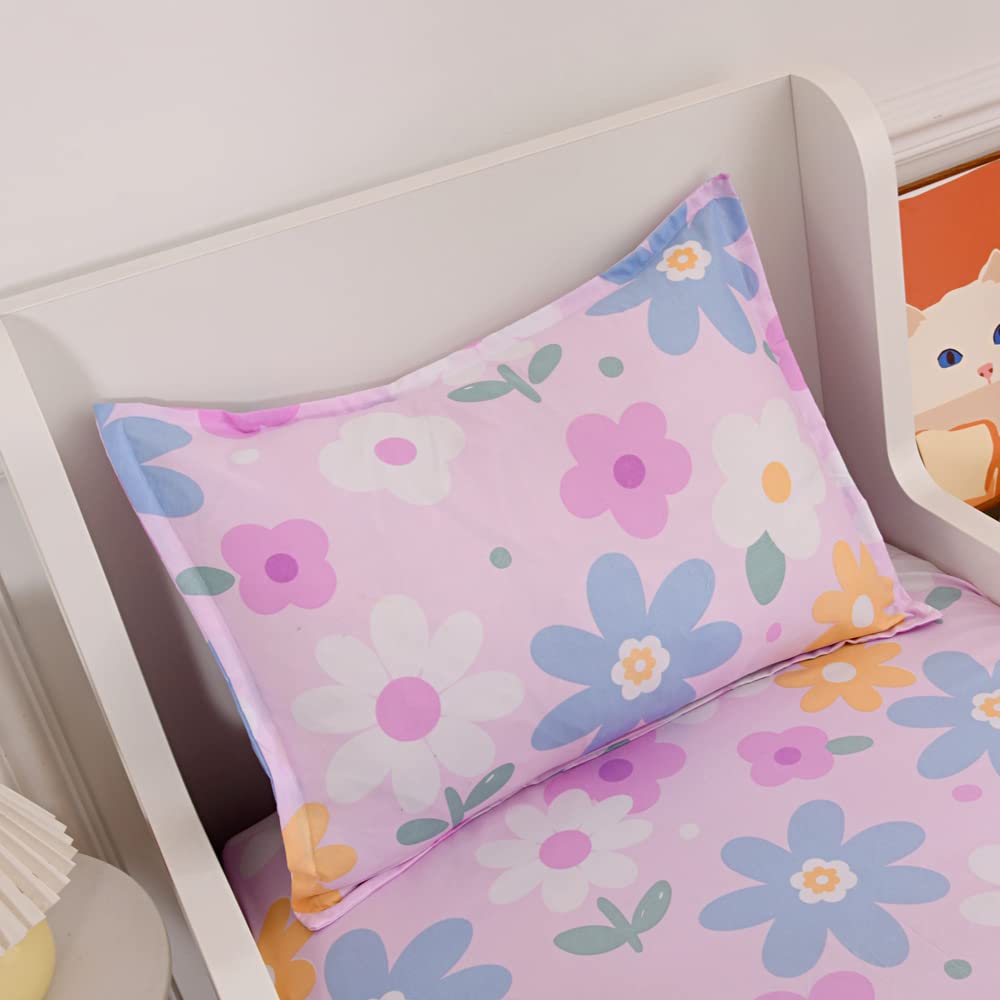 KWLOVER 2PC Soft Bed Fitted Sheet and Pillowcases Set,Purple Flowers Printed Sheets for Kids Girls Single Twin Size Bed