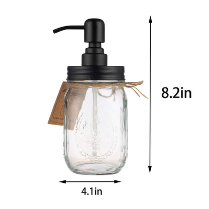 Plomkeest 16oz Mason Jar Soap Dispenser Clear Glass Jar with Rust Proof Stainless Steel Pump Liquid Soap Dispenser for Bathroom,KitchenDecor Great for Lotions, Liquid Soaps（Black