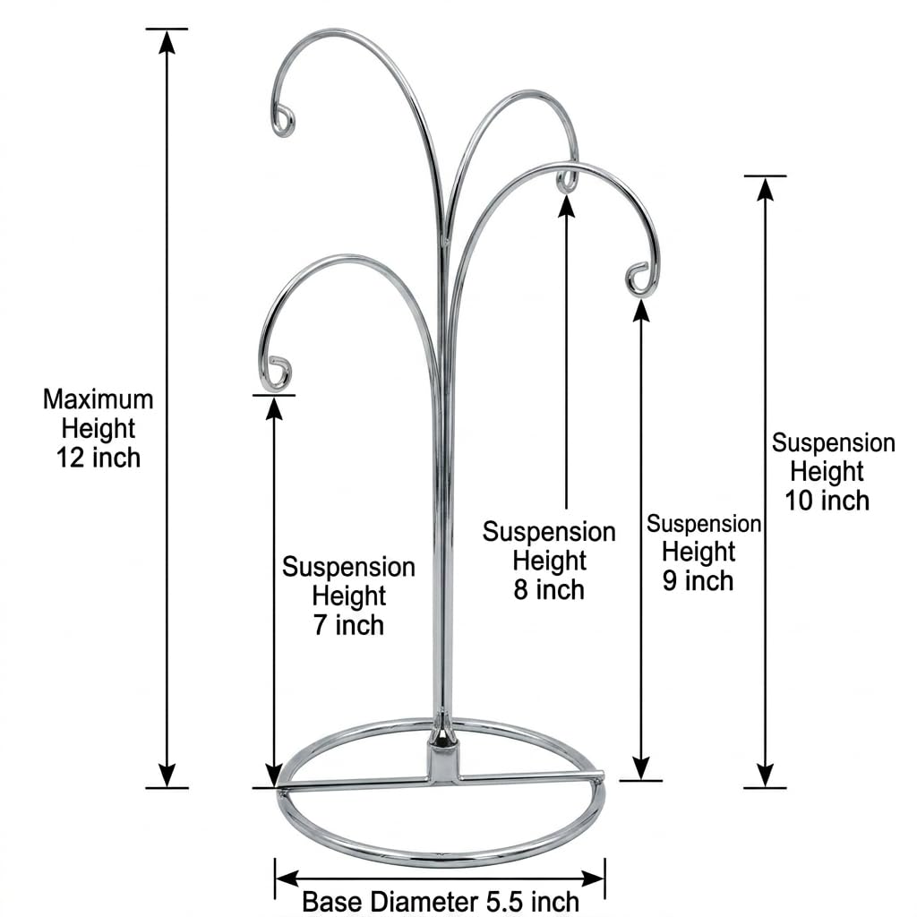 HOHIYA Ornament Display Stand 12 Inch 2 Pack 4-Arm Metal Ornament Holder for Christmas Decorations Crystal Ball Hanging Ornaments Jewelry Display Stand Chrome Silver
