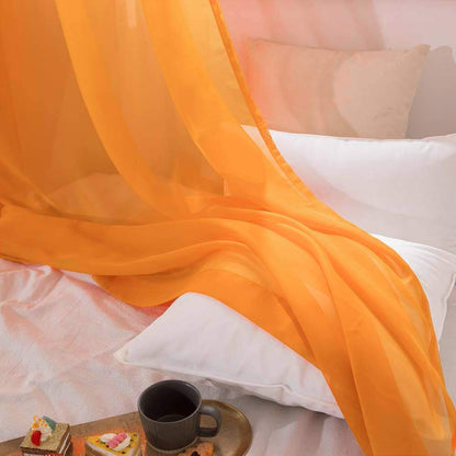 MIULEE Short Window Orange Sheer Curtains for Fall Elegant Transparent Voile Curtain Halloween 2 Panels for Bedroom Living Room 54 x 63 Inches Length