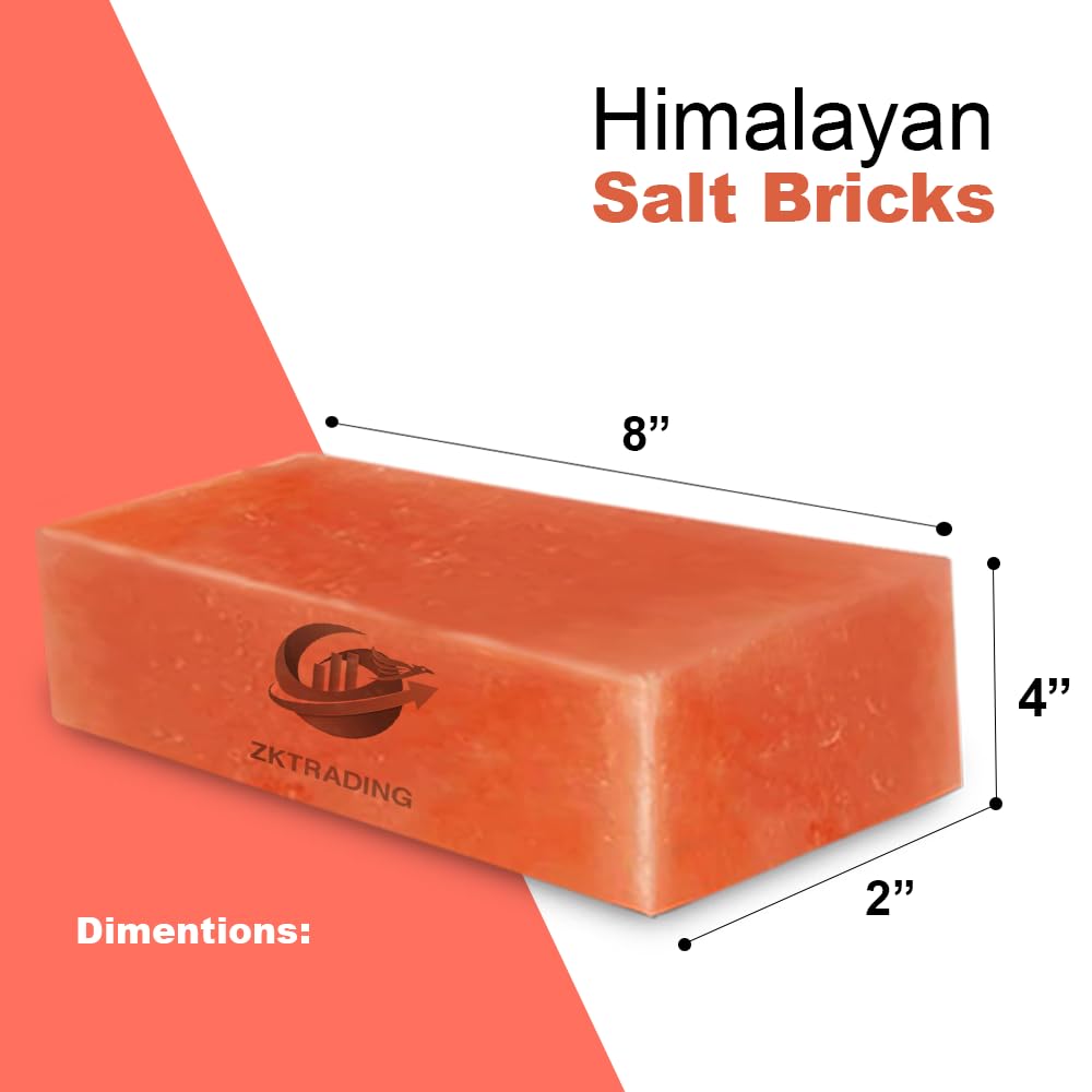 ZK Himalayan Salt Bricks 8"x4"x2" for Sauna and Spa - Extra Thick Pack of 6 Himalayan Pink Salt Tiles for Building Salt Wall, Bulk Salt Block for Home Décor & DIY Projects