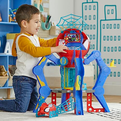 Spidey and His Amazing Friends Web-Spinners Web-Quarters, Kids Playset with Action Figure, Vehicle, and Accessories, Marvel Super Hero Toys, Ages 3 and Up
