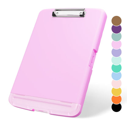 Plastic Clipboard with Storage, 8.5 x 11 Storage Organization Box Side-Opening, Heavy Duty Clip Board with Pen Holder and Paper Folder for Nurses, Teachers, Office & School Supply, Dark Pink