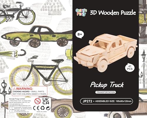 Georgie Porgy 3D Wooden Puzzles DIY Models Kits for Kids Dinosaur Airplane Woodcraft Construction Toy Pack of 6 (Airplanes Cars Yacht)