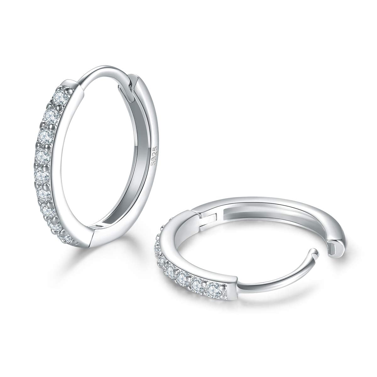 Sterling Silver Small Hoop Earrings Sterling Silver Stud Earrings for Women 6 Pairs Hypoallergenic Cartilage Hoops Tiny Cubic Zirconia Stud Set
