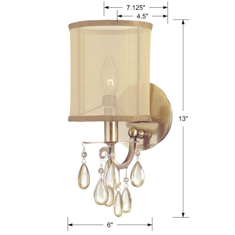 Crystorama 5621-AB Crystal Accents One Light Sconces from Hampton collection in Brass-Antiquefinish, 7.50 inches