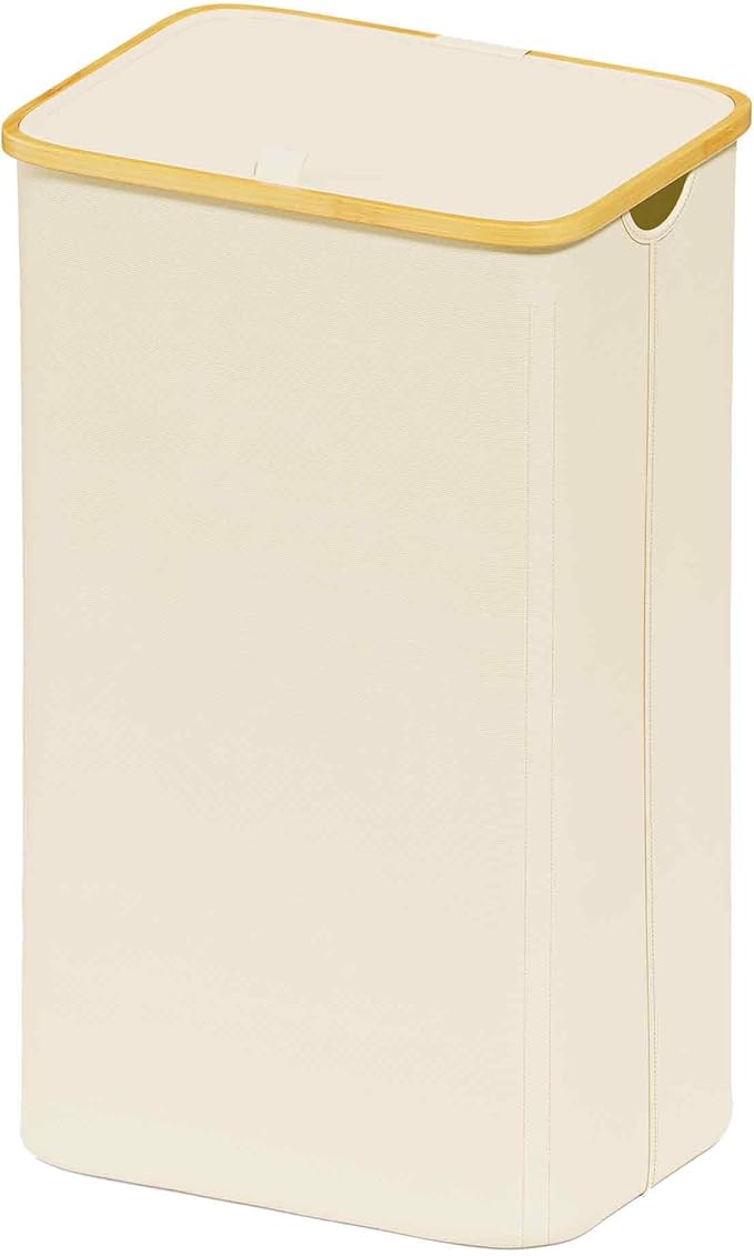 SUOCO Laundry Hamper with Lid, 29 Gal Clothes Basket with Bamboo Handles