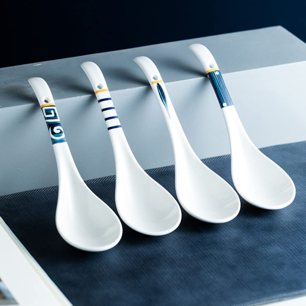 Hemoton Ceramic Soup Spoons with Long Handle 9.05 Inch Set of 2 for Rice Porridge Serving Kitchen Household