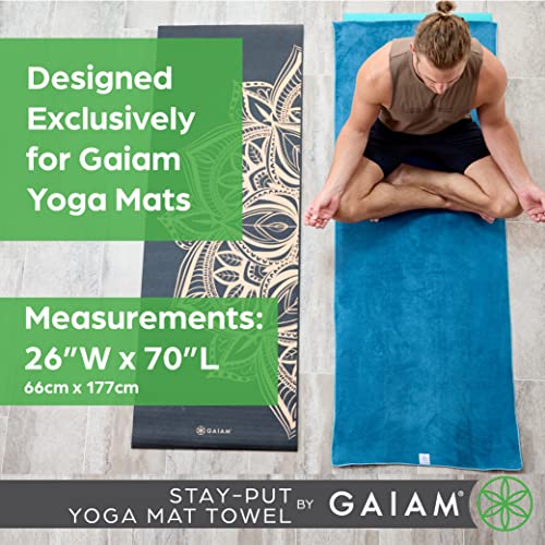 Gaiam Yoga Towel - Mat Sized Active Dry Non Slip Moisture Wicking Sweat Absorbent Microfiber Hot Yoga Towel for Women & Men | Stay-Put Corner Pockets (70" Long x 26" Wide)