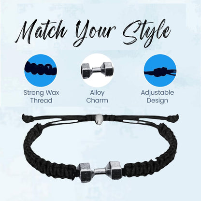 Sportybella Fitness Bracelet, Motivational Dumbbell Charm Adjustable Bracelet for Men & Women, Exercises Weightlifting, Sports Fitness, Personal Trainer Gift