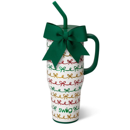 Swig Life 40oz Mega Mug, 40oz Tumbler with Handle and Straw, Extra Large Insulated Tumblers, Cup Holder Friendly Travel Mug (Christmas Bows)