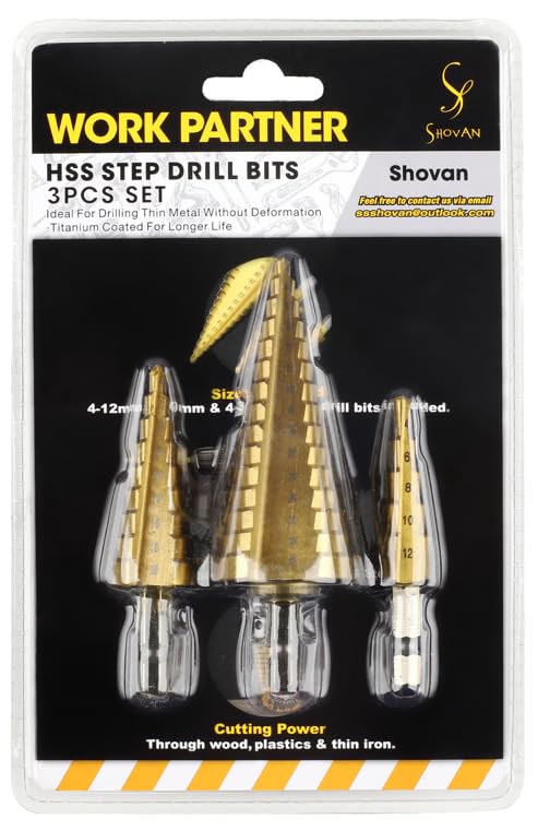 3PCS HSS Step Bits, High Speed Steel Step Drill Bits Set - (4-12mm, 4-20mm and 4-32 mm) Cone Drill Bits Hole Cutter for Wood, Stainless Steel, Sheet Metal by SS SHOVAN