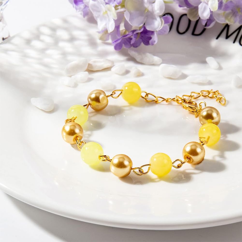 PH PandaHall 720pcs 8mm Yellow Glass Beads 24 Color Bracelet Beads Crystal Bead Baking Painted Glass Loose Bead for Fall Friendship Bracelet Earring Jewelry Making Christmas Tree Ornament
