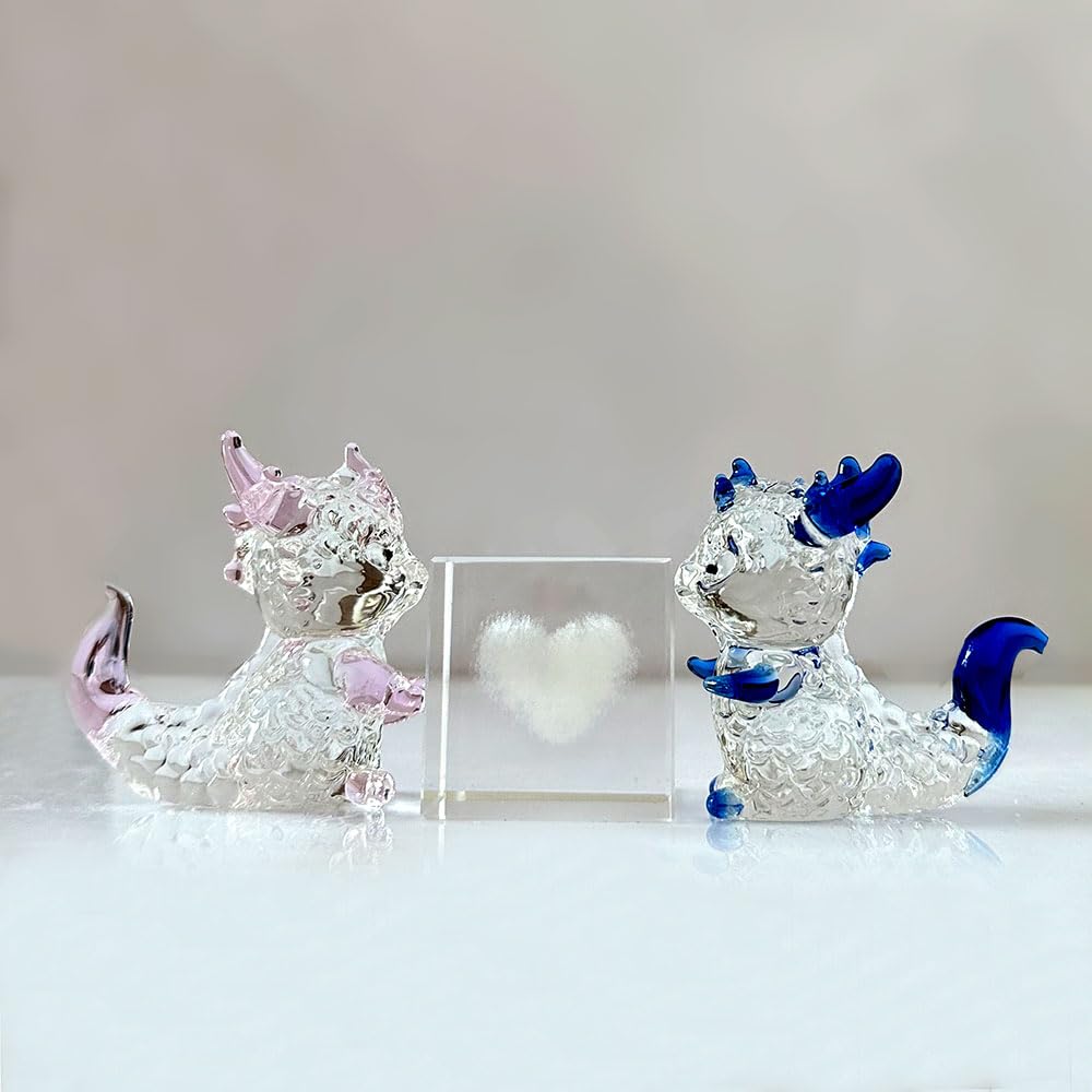 JinshiY Crystal Dragon Figurine Collectibles Glass Animal Paperweight Dragon Decor Statue Office Table Desk Decorations Christmas Collectible Figurines Mini Crystal Gifts Glass Animals (Pink)