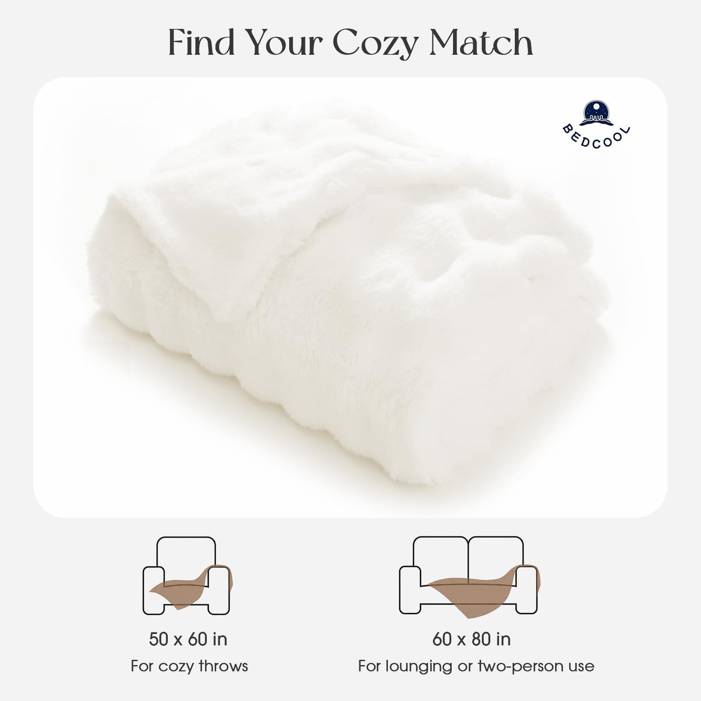 BEDCOOL Luxury Fluffy Faux Fur Throw Blanket, Soft Plush Thick Minky Bubble Blanket for Couch Sofa Bedroom Living Room, Perfect Home Decor Gift for Women, 50 * 60 in,White