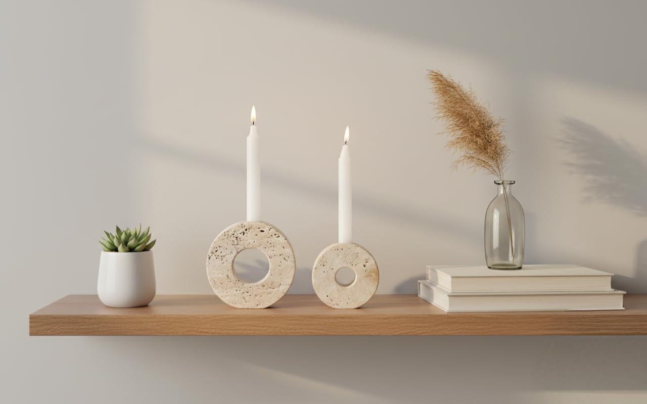 SPESHSTONES Marble Candle Holder Set of 2 Handmade Candlestick Holders for Taper Candles, Elegant Travertine Candle Stick Holders for Candlesticks, Centerpieces for Tables & Entryway Table Decor