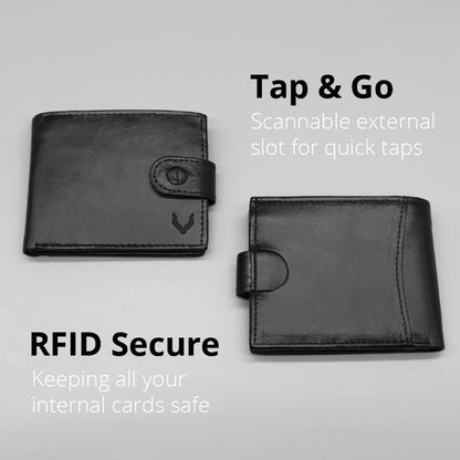 PELLE TORO All-in-One Handmade Mens Wallet with RFID Blocking, Coin Pocket, Fine Leather Card Wallet for Men with 8 Slots and Zip Section, in Wooden Gift Box, Black