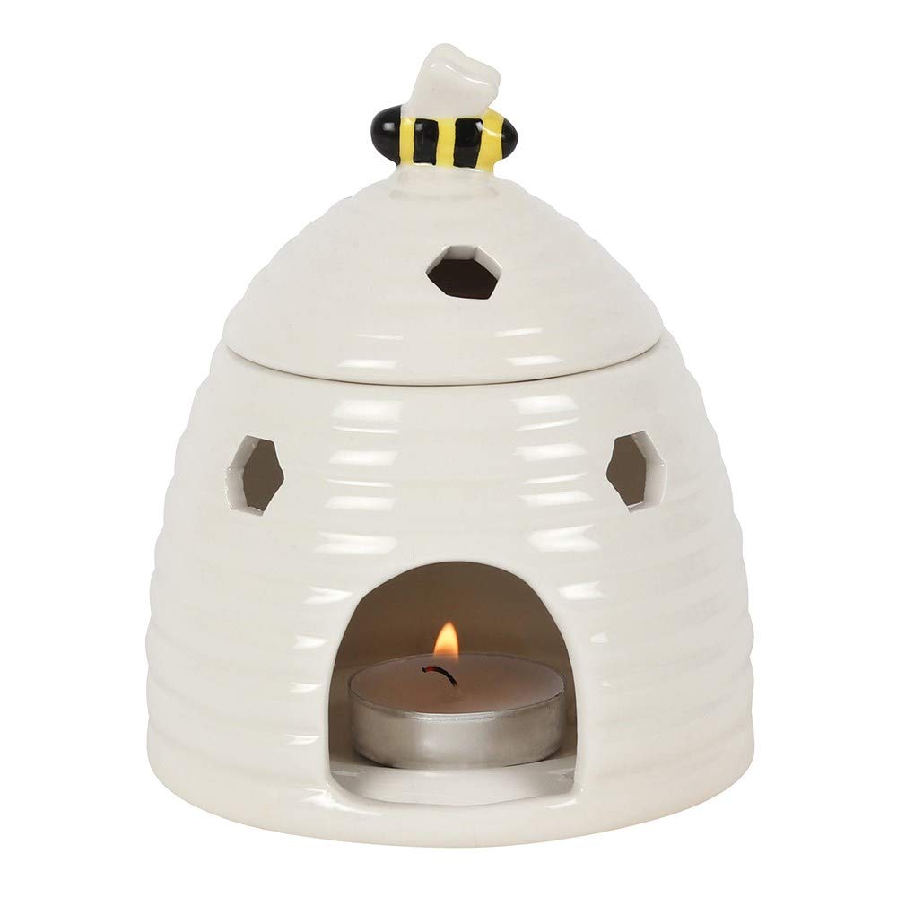 Summit Collection Gifts Ceramic Beehive Tea Light Candle Holder Compatible with Fragrance Oils and Wax Melts White Decorative Bee Honeycomb Design 5.5" H