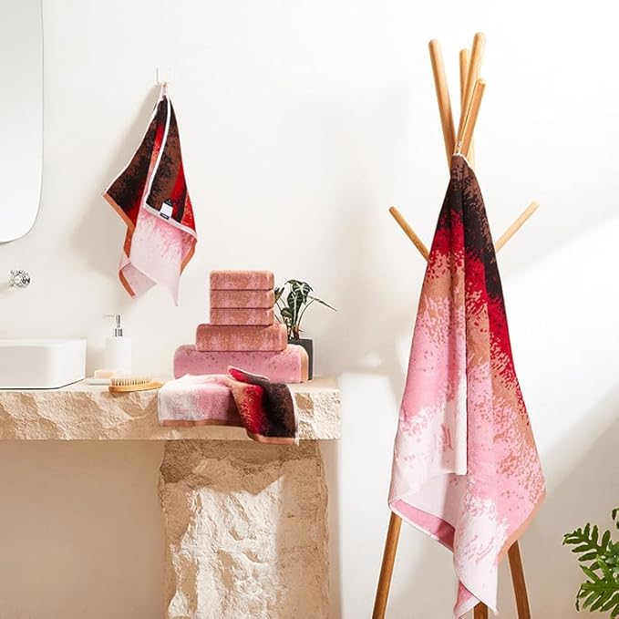 SEMAXE Bathroom Towel Set with Hanging Loop – 8-Piece Yarn Dyed Jacquard Cotton