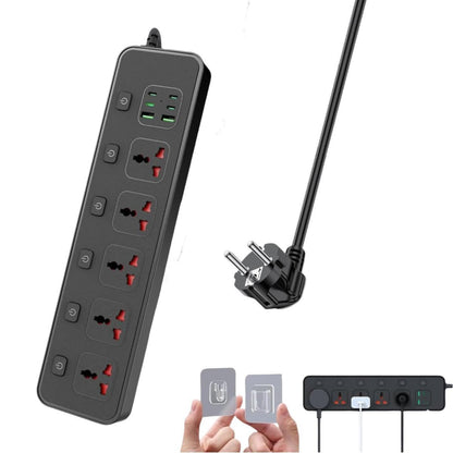Flat Plug Power Strip with Individual Swtich, Jumpso 6ft Universal Extension Cord with 5 Outlets and 2 USB 4 USB C Ports, Max 3000w, 110-240v, Multiple Outlets Plug Adapter for Office Travel