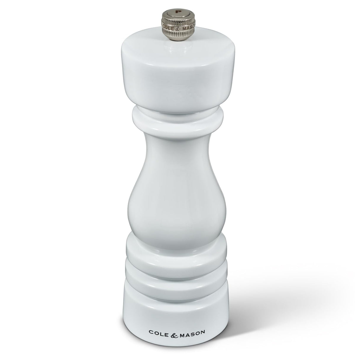 Cole & Mason H233095 London White Gloss Salt and Pepper Mill Set, Precision+ Carbon/Ceramic Mechanisms, Salt and Pepper Grinders with Adjustable Grind, Beech Wood, 180mm, Gift Set