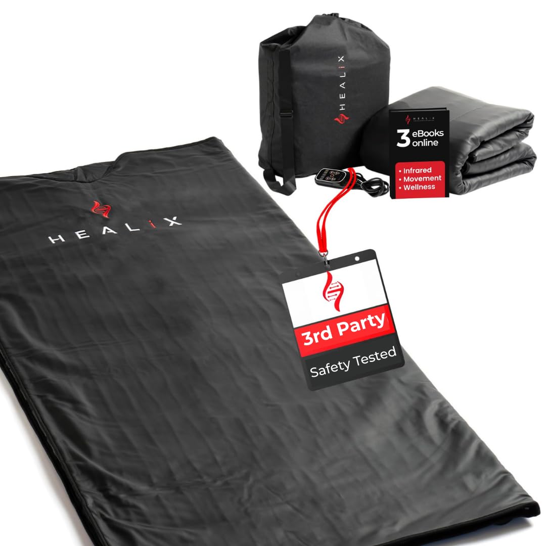 Healix Infrared Sauna Blanket Zero EMF | Portable Home Sauna Blanket for Relaxation & Wellness | Far Infrared Heating, Adjustable Temp (77–176°F), Carbon Fiber Heating, Zipper Seam