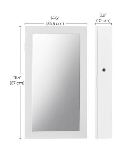 SONGMICS Lockable Jewelry Cabinet Armoire with Mirror, Wall-Mounted Space Saving Jewelry Storage Organizer, White UJJC51WT