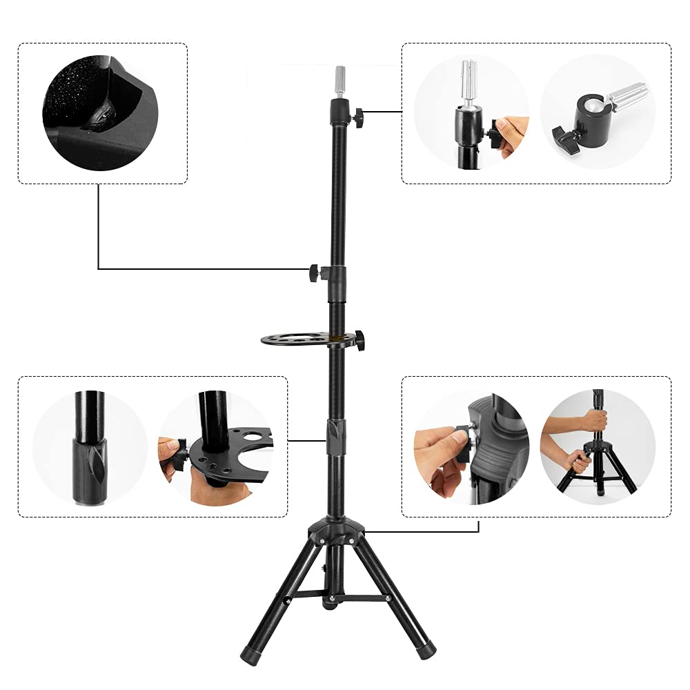 55 Inch Wig Stand Adjustable Mannequin Head Tripod for Hairdressing Training - Stainless Steel Wig Head Stand with Tray