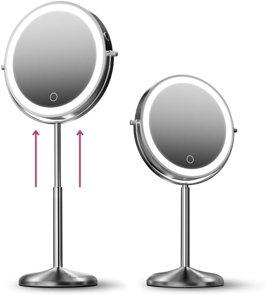 Fancii 9-Inch Lighted Makeup Mirror Height Adjustable with 10X /1X Magnification - Rechargeable, Double Sided LED Vanity Mirror with Light and Stand, 360° Swivel (Hailey)