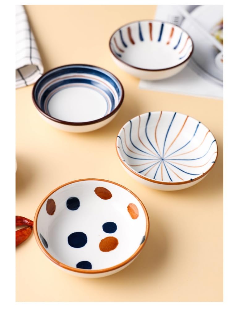 yaocoral 4 Pack 3 oz Cute Japanese Soy Sauce Dish Small Dipping Sauce Bowls Ceramic Sushi Dipping Bowls for Sushi,Side Dish,Ketchup,Dips,Condiment,Snack,BBQ Party