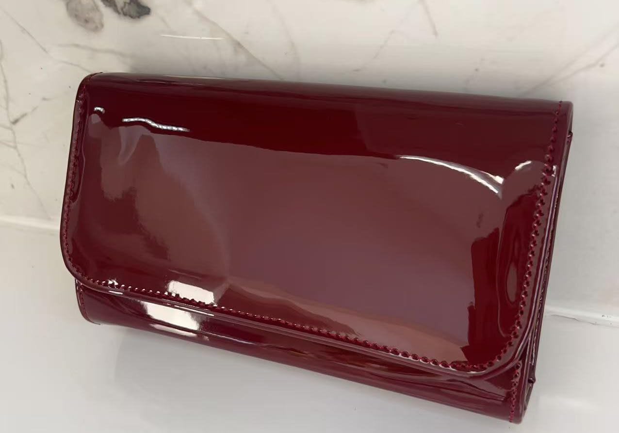 LeahWard Women's Patent Flap Clutch Bag Purses Party Evening Bags Handbag 250 (Burgundy Short)