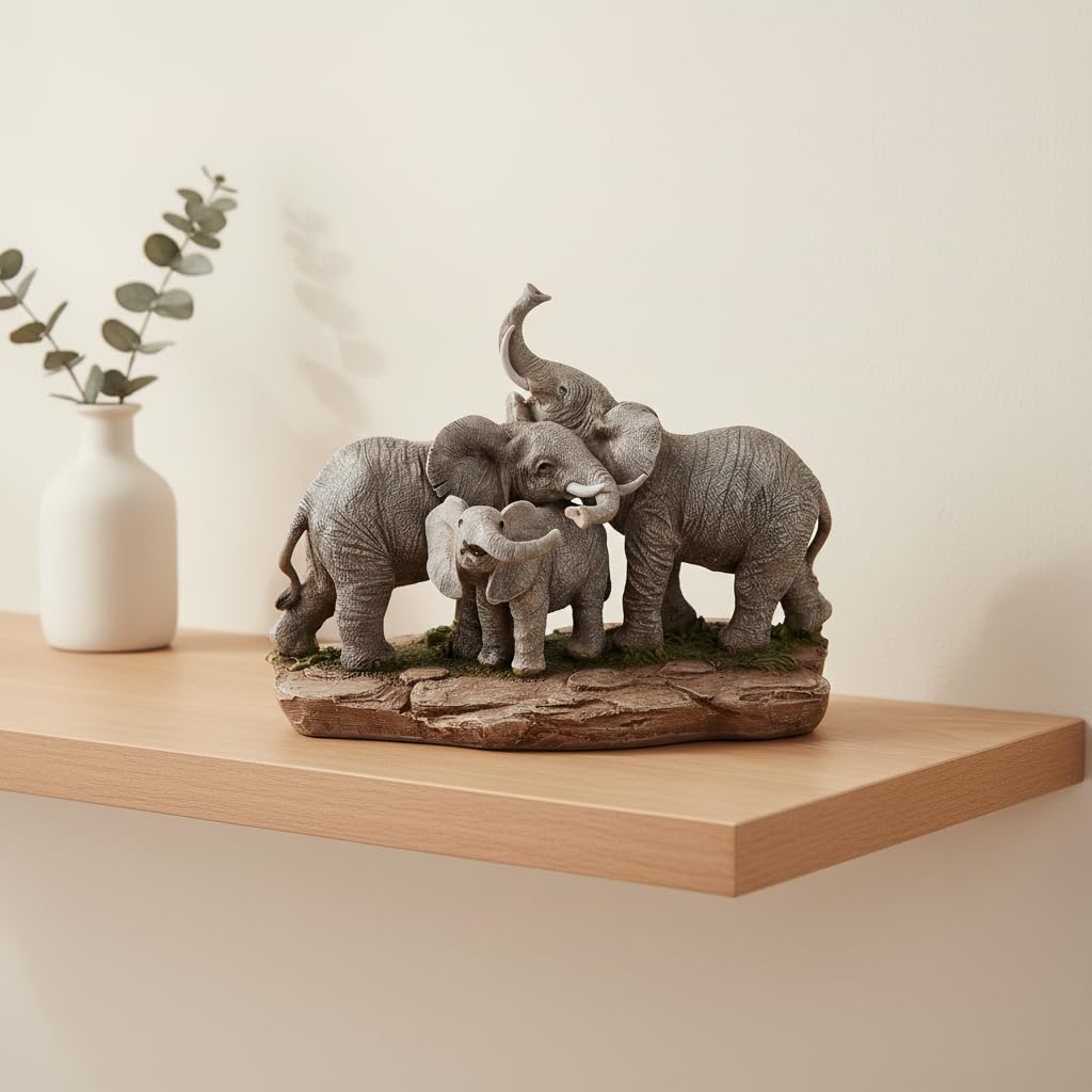 Comfy Hour 9.2" Large Elephant Figurine, Realistic Wildlife Sculpture, Decorative Safari Home Office Desktop Accent, Stone Resin Artisan Statue, 1 Unit (Elephant Friends and Family)