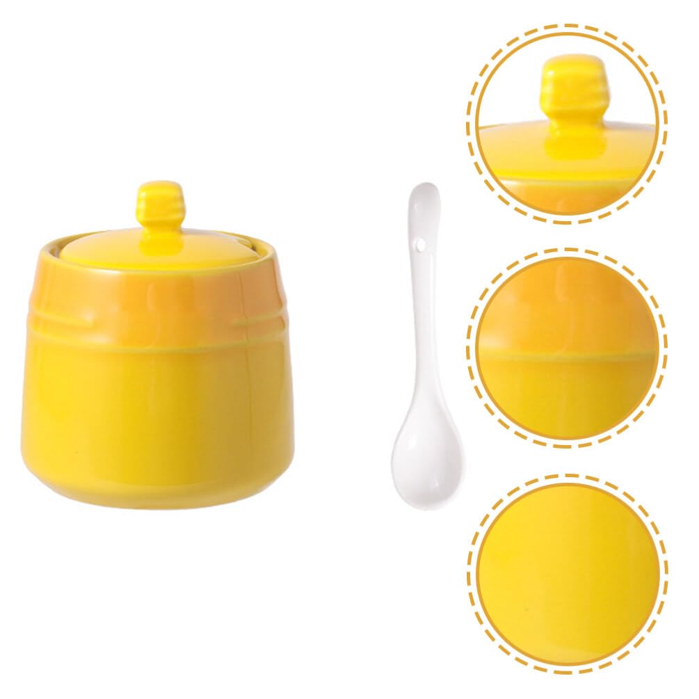 Kichvoe Ceramic Seasoning Jar with Spoon Salt Container Sugar Canister Condiment Storage Bottle for Kitchen Dining Table 3.81X3.34X2.24 Inches