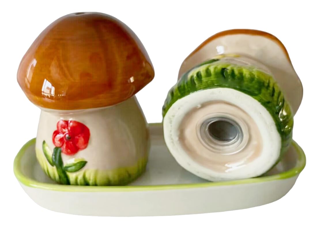 Hand painted 3D Ceramic Salt & Pepper Shaker Set, Mushrooms