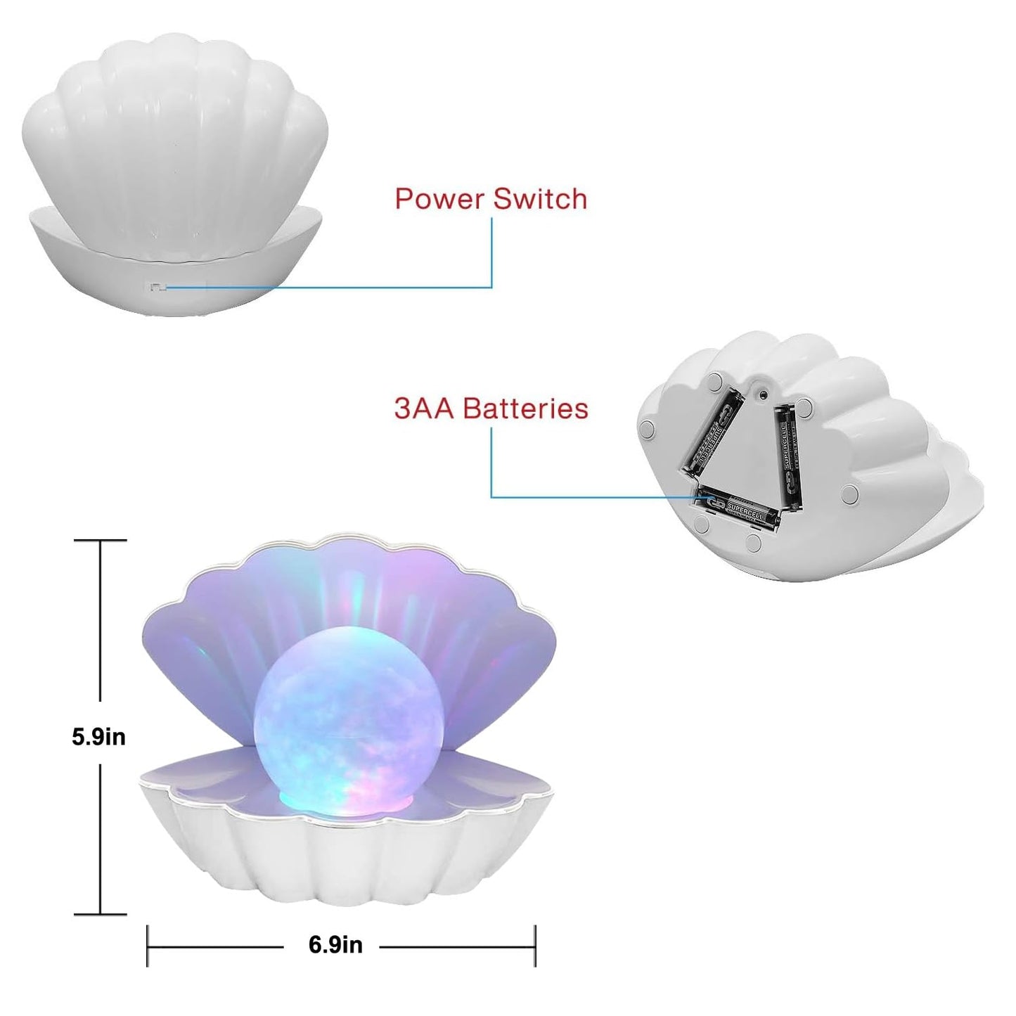 LKUA Shell Pearl Beach Themed Night Light, RGB 8 Colors Changing Mood Shell Pearl Lamps, Bedside LED Clamshell Portable Night Lights for Bar (White)