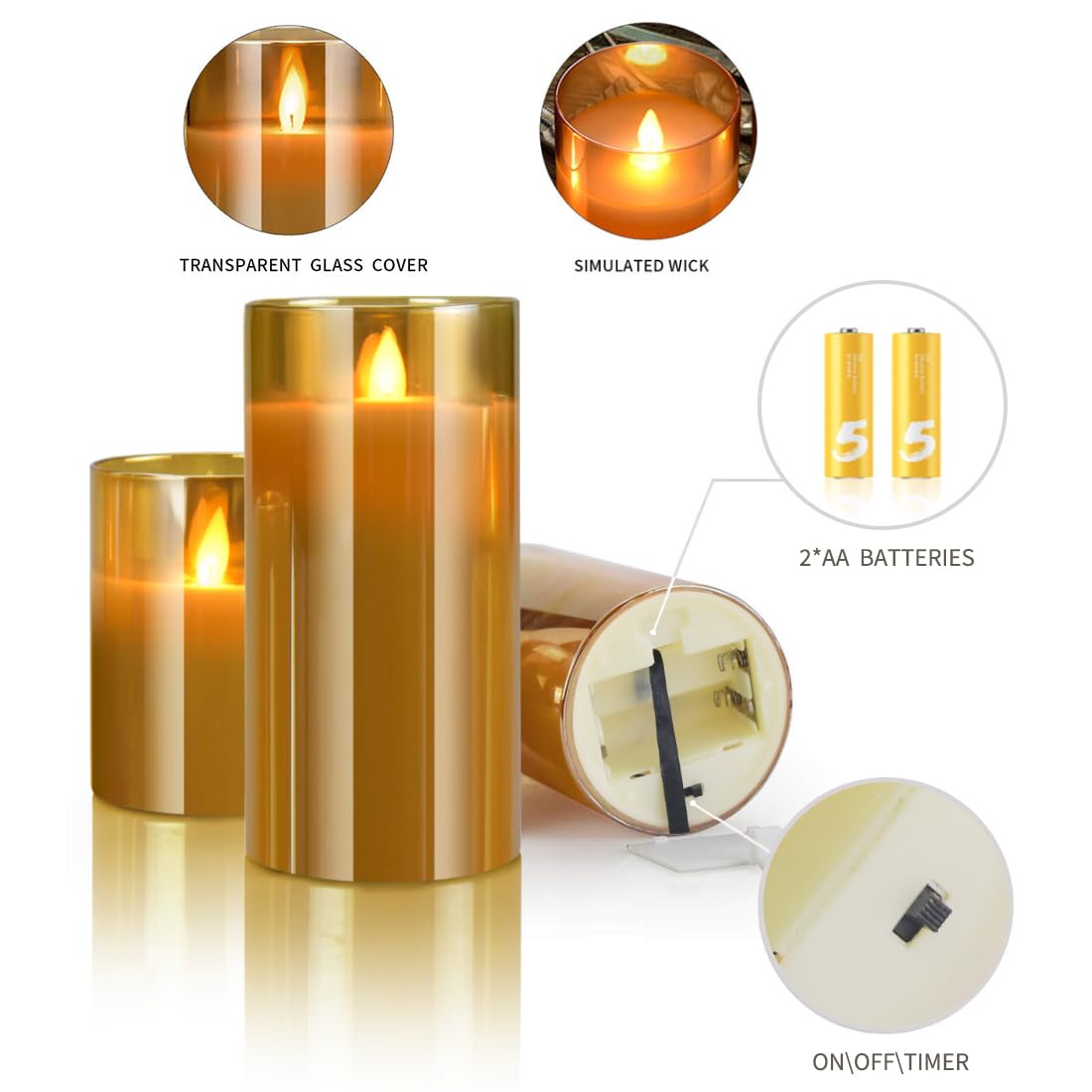 Yinuo Candle Flameless Led Candles Light Flickering,Real Wax Fake Wick Moving Flame Faux Wickless Pillar,with Timer Remote,Suit for Festival Wedding Home Party Halloween Decorations