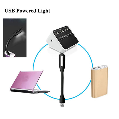 Mini Flexible Light, Portable USB Led Reading Night Lamp for PC Laptop Computer Notebook Power Bank - 2 Pack (Black)