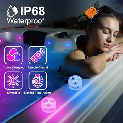 Halloween Pumpkin Lights with Remote, Submersible Pool Light for Party Events, Waterproof LED Tea Lights for Vase Fishtank Pond Wedding Christmas Decoration (Colourful, 10-Pack)