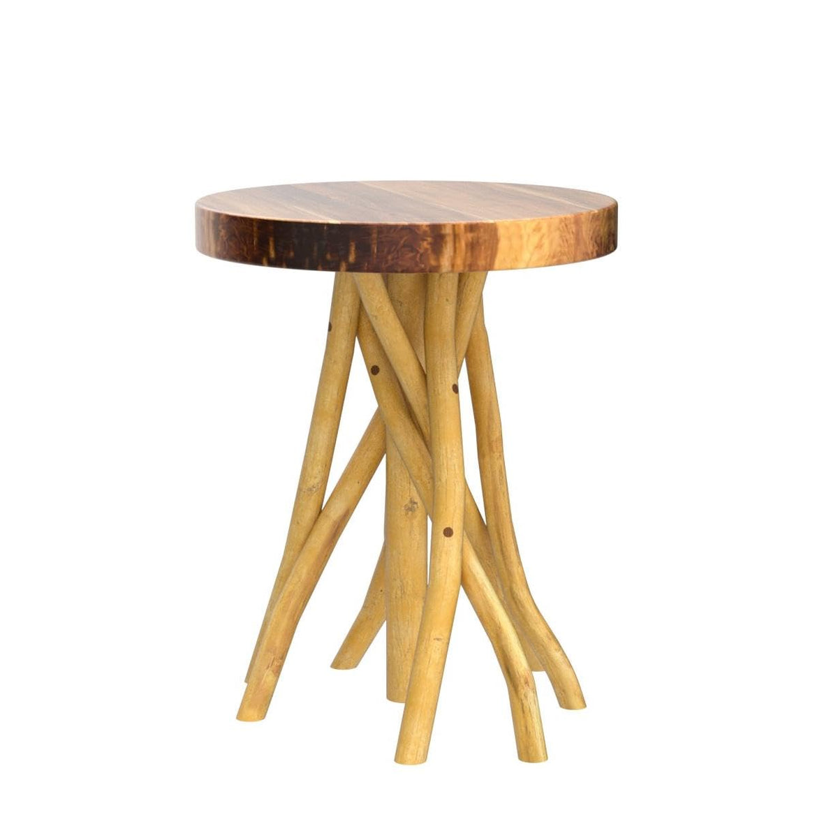 WELLAND Teak Wood Stick Leg End Table, 16" L x 16" W x 20" H Rustic Side Table, Small Accent Table, Plant Stand for Living Room, Bedroom, Home Office