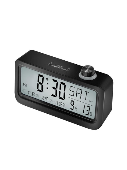 Bovintex Medication Pill Reminder, Rechargeable Talking Alarm Clock with 3 Custom Voice Recording Alarms, Touch-to-Talk, a Digital Alarm Clocks Gift for Mom/Dad/Seniors/Elderly(Black)