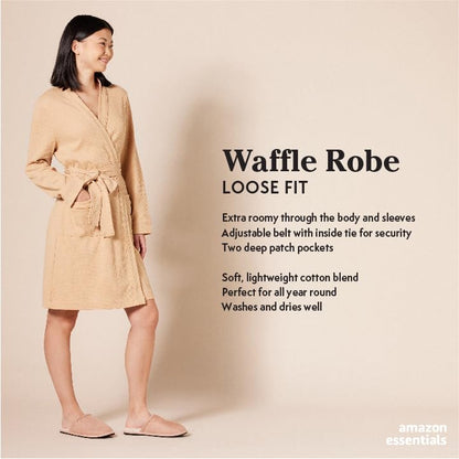 Amazon Essentials Women's Lightweight Waffle Mid-Length Robe (Available in Plus Size), Charcoal Heather, L