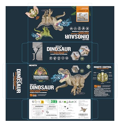 NEXBOX Remote Control Dinosaur Toys for Boys RC Dinosaur Robot T Rex Walking Jurassic Dino Birthday Gift for Kids 3 4 5 6 7 8 9 Years Old Realistic Sounds and Spray