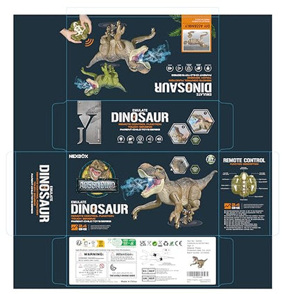 NEXBOX Remote Control Dinosaur Toys for Boys RC Dinosaur Robot T Rex Walking Jurassic Dino Birthday Gift for Kids 3 4 5 6 7 8 9 Years Old Realistic Sounds and Spray