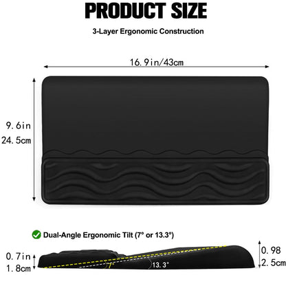 TCOINERY Keyboard Wrist Rest, Mouse Pad Set with Ergonomic Tilted, Memory Foam Pad for Pain Relief, Wrist Rest for Computer Keyboard, Comfortable Typing Support for Office, Home & School, Black