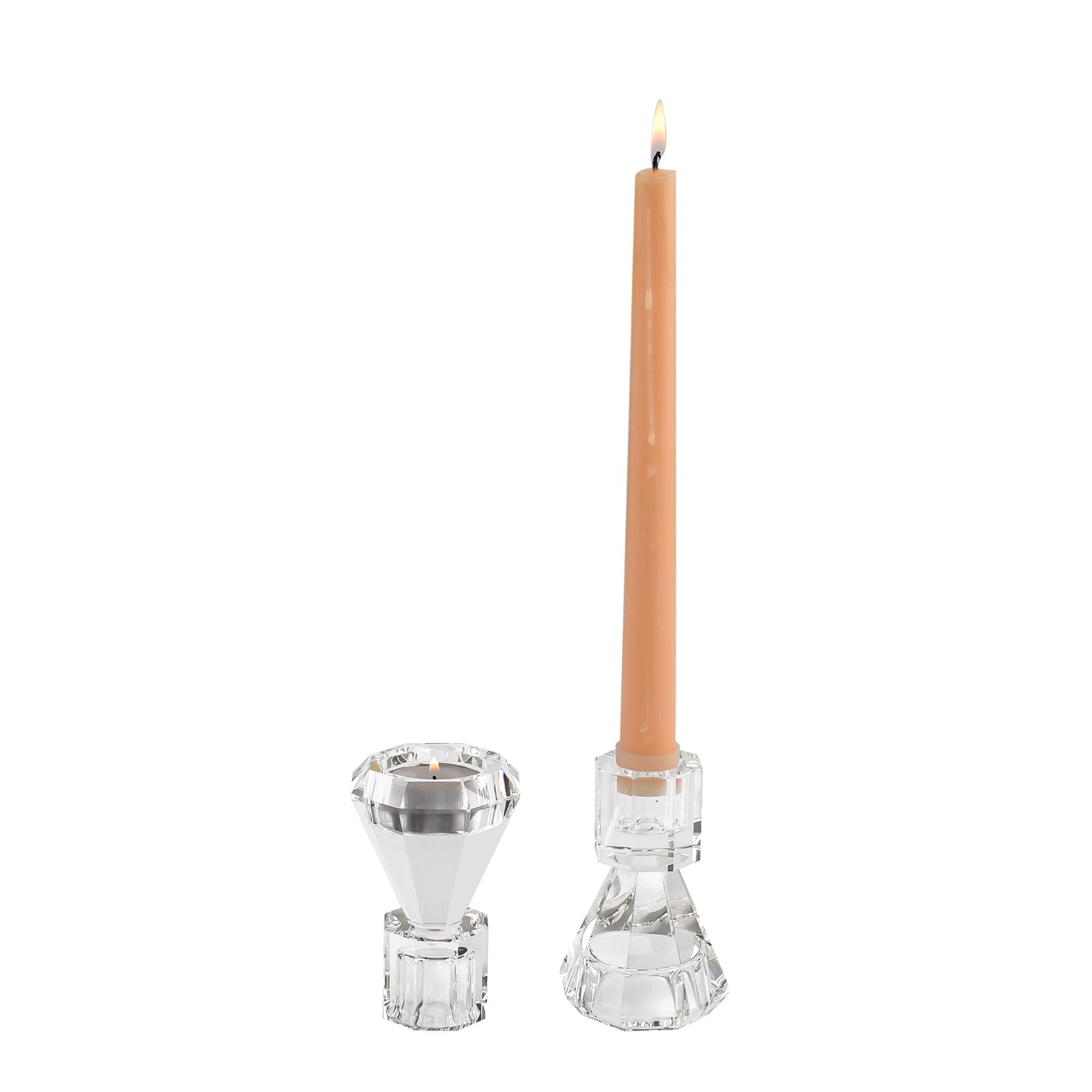 Crystal Candle Holder, Set of 2 Crystal Clear Candlestick Stand for Tealight Candle,Party, Wedding Candle Holder Decoration