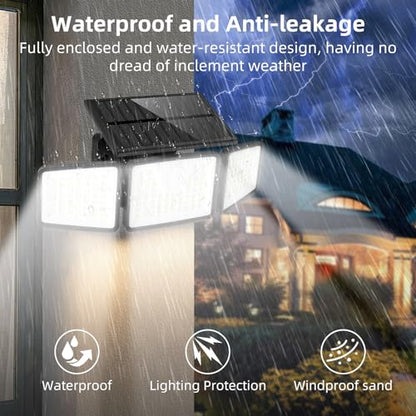 daphino Solar Lights Outdoor 2500LM Motion Sensor Outdoor Lights,3 Head 355° Wide Angle Street Area Lights, Waterproof Security Lights with 3 Modes(Non-Remote,3 Pcs)